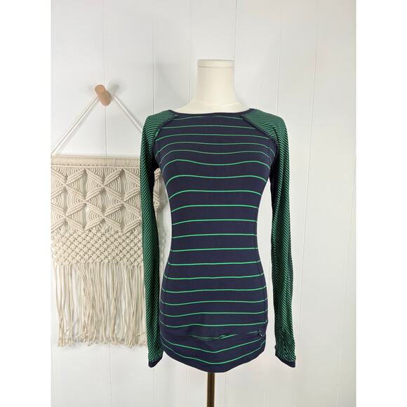 Lululemon Full Tilt Long Sleeve Shirt Womens 4/6 Slalom Stripe Green Navy - Picture 3 of 13